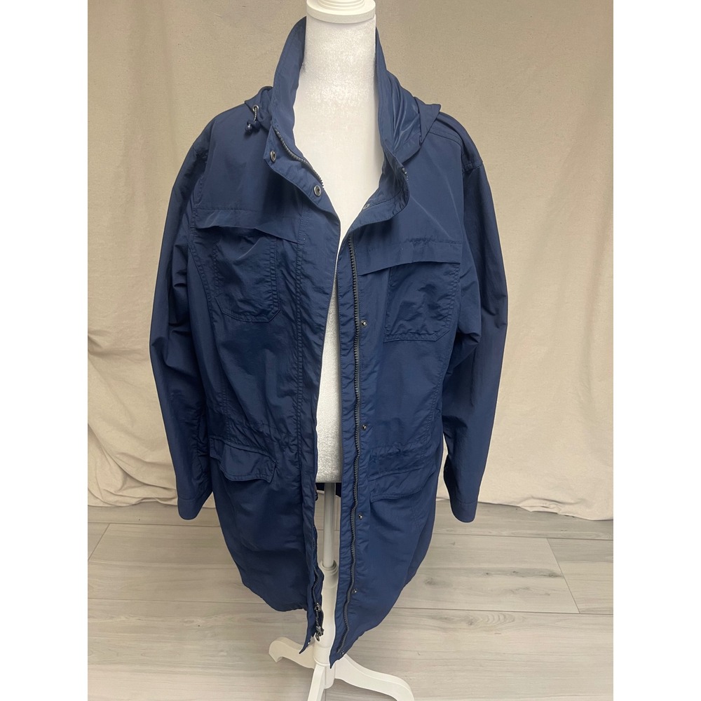 Eddie Bauer Field Jacket Navy Blue Hooded Utility Rain Coat Sz L Outdoors